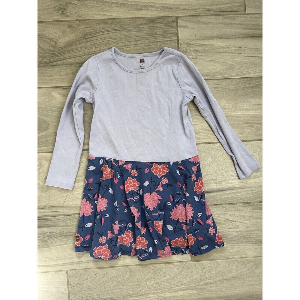 Tea Collection Dress 10 Purple Floral Long Sleeve Girl